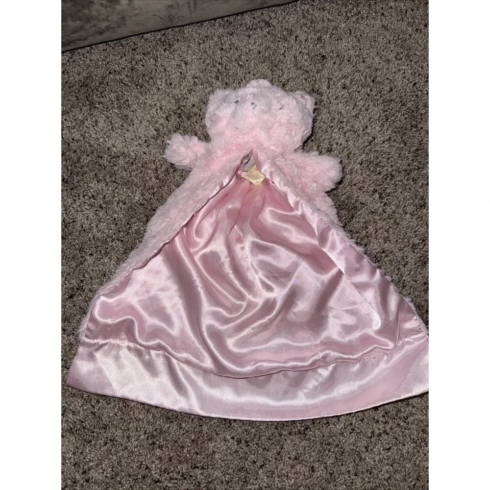 Kyle and Deena Pink Bear Satin Lined Swirl Roses Baby Lovey Security Blanket Toy